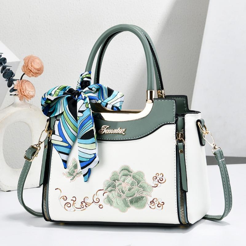 National Style Embroidered Womens Handbag Large Capacity Single Shoulder Bag Fashion PU Leather Crossbody Bag Casual Tote Bag