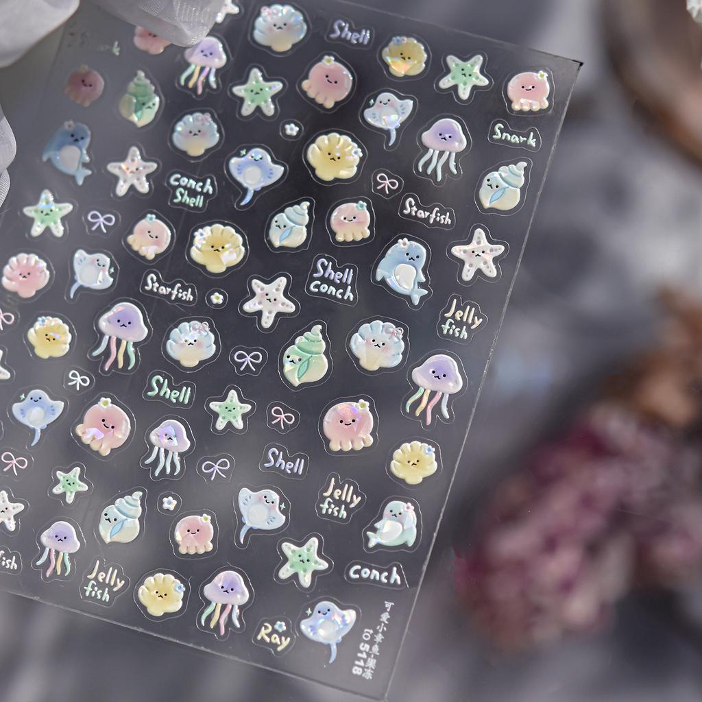 Shiny Blowing Bubble Nail Decorations Stickers 5D Shell Light Love Cat Bubble Transfer Slider Sticker DIY Manicure Decals