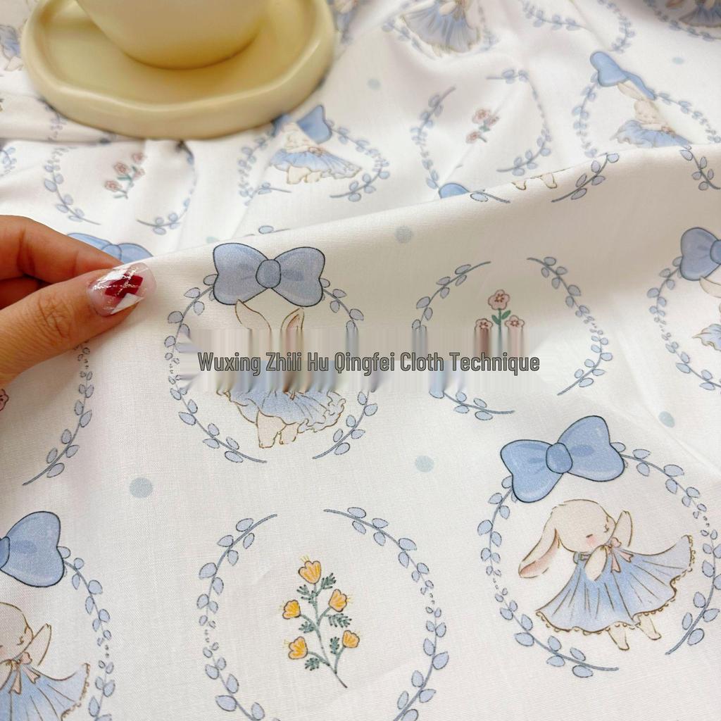 100% Cotton Korean Style Cartoon Kitten Floral Fabric for Women's & Children's Clothing, Family Outfits, Homewear, DIY Projects