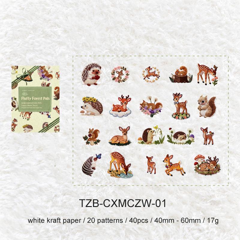 Embroidered Cute Pet Fabric Book Series Kawaii Animal Landscape Sticker Creative DIY Journal Material Collage Stationery