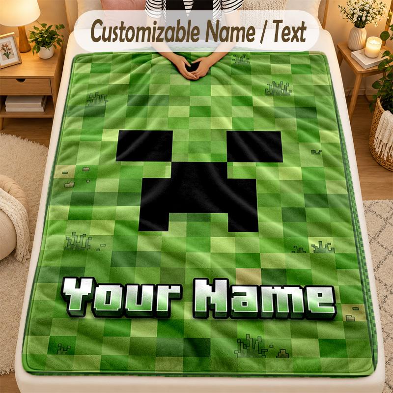 Flannel BlanketMinecraft Custom Name Text Personalized Soft Warm Throw Blanket Home Decor Gift