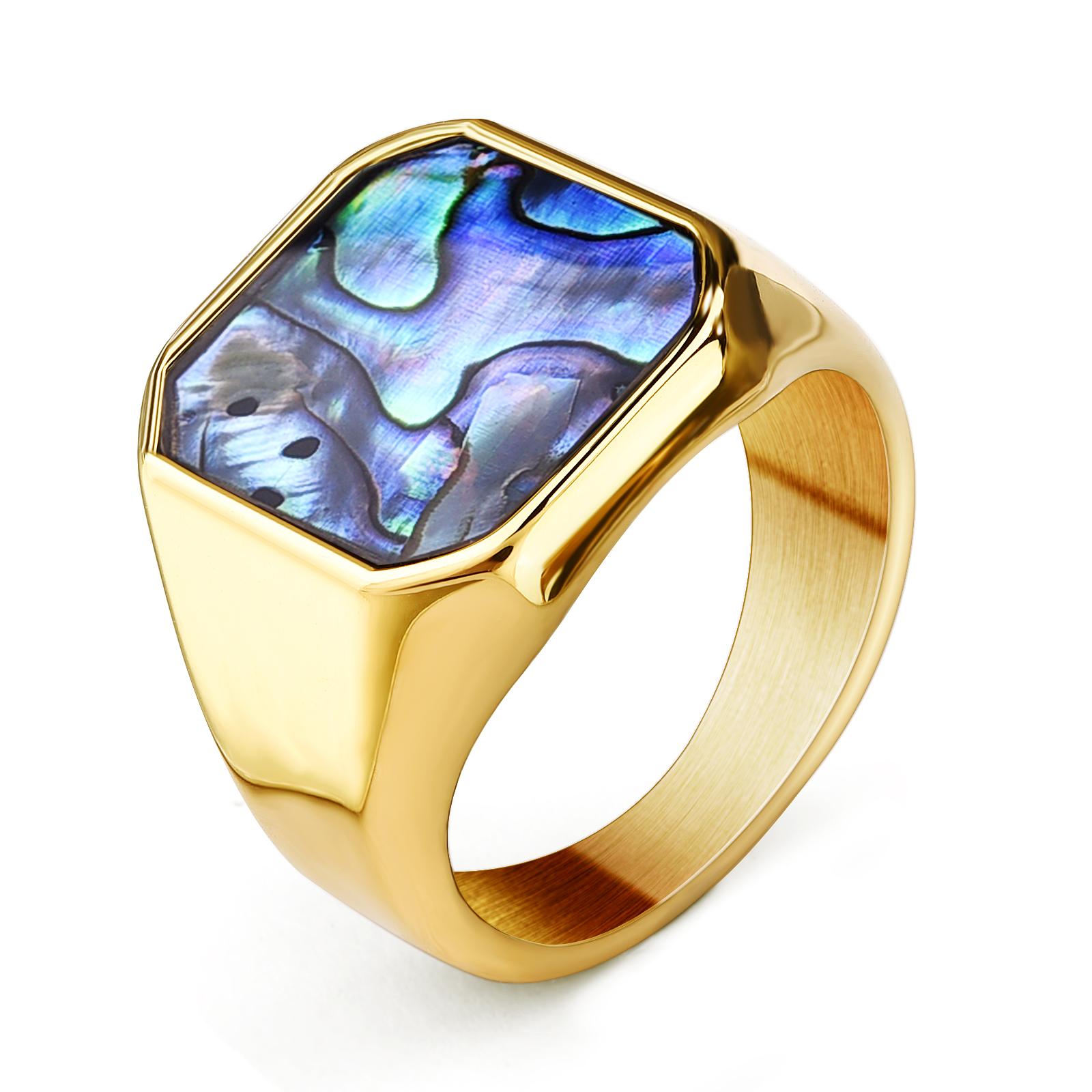 

Classic Gold Sliver Color Abalone Shells Finger Ring Men Punk Party Smooth Stainless Steel Rings Male Circular Wedding Ring Gift 7 золотой