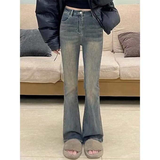 High-End Retro Plus Size Fleece-Lined Flare Jeans for Women XL