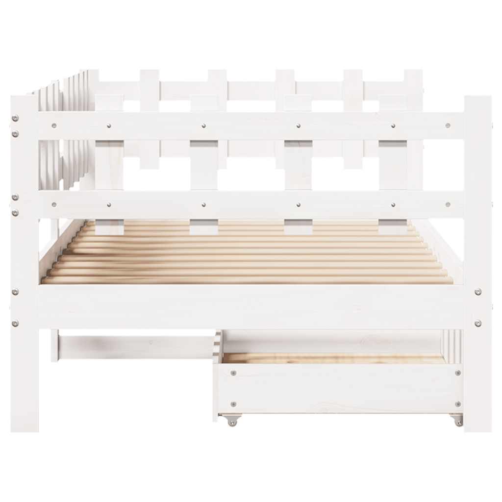 Daybed with Drawers White 80 X 200 Cm Pine Wood