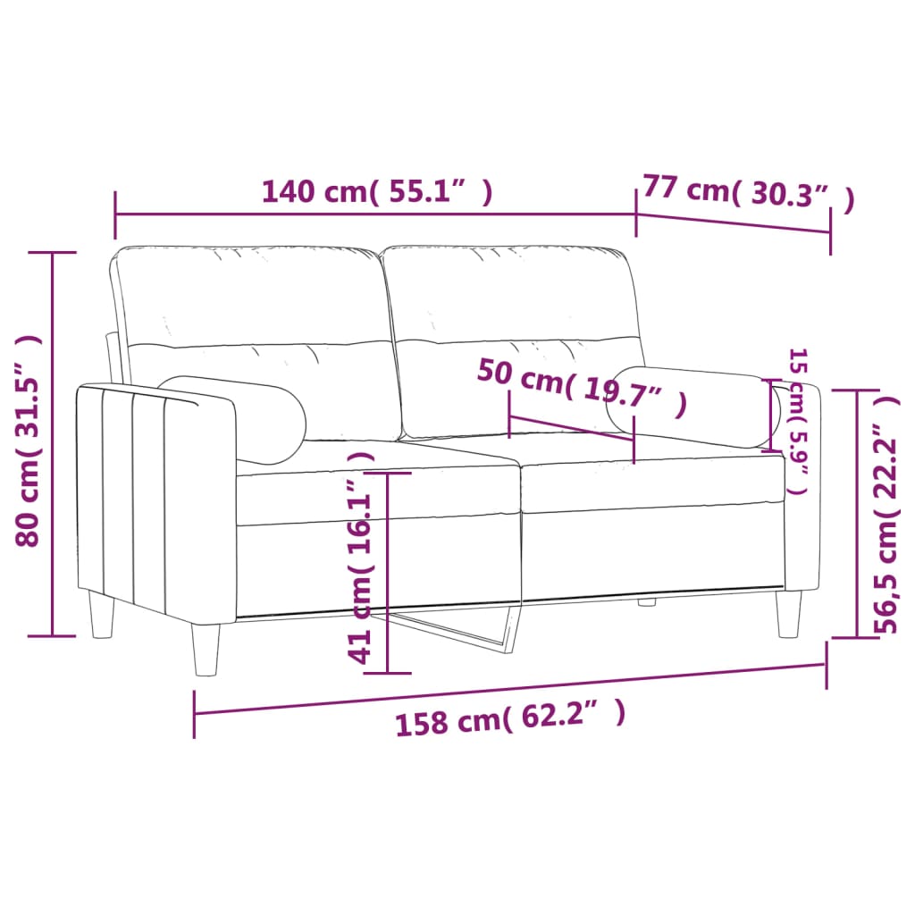 Vidaxl 2-Osobowa Sofa Z Poduszkami, Jasnoszara, 140 Cm, Tkanina
