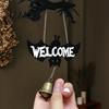 Gothic Home Accents Halloween Ghost Swing Bat WELCOME Wind Chime, Bell Door Decoration with Vintage Copper Dead Tree Silhouette Bells, Rustic