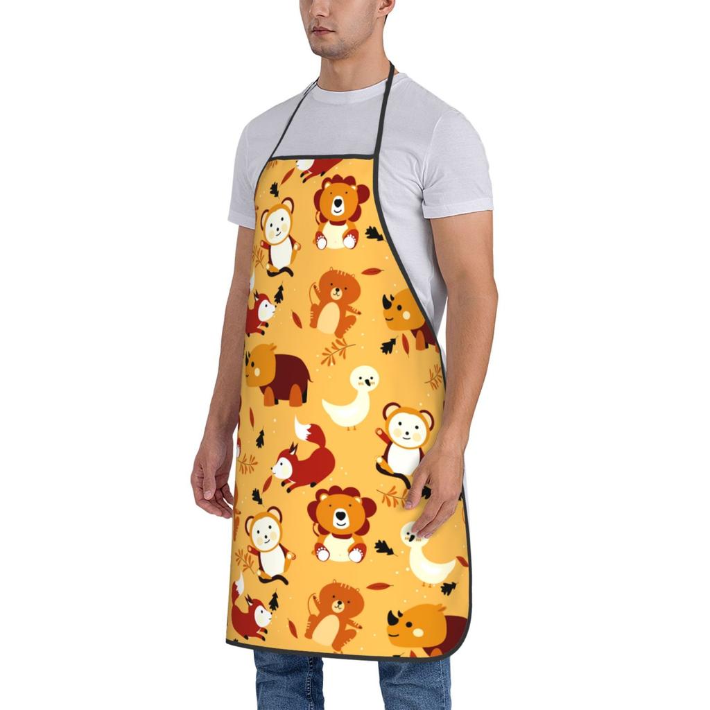 Animal Patterns Kitchen Apron Dinner Party Cooking Apron Adult Baking Accessories Waterproof Fabric Printed Cleaning Tools