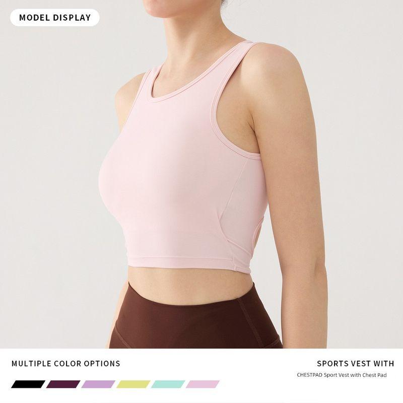 2025 With Chest Pad Yoga Vest Women Summer Sports Outer Wear Hollow out Sling Sleeveless Backless Top Sexy Gyaru