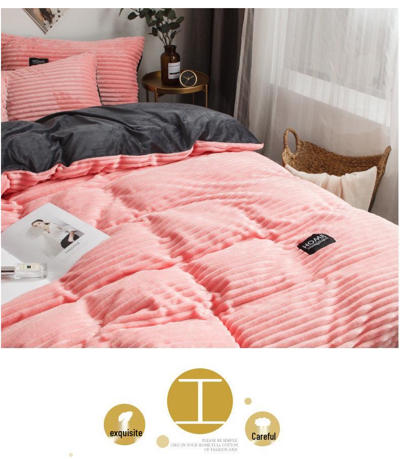 Weishang Thickened Crystal Velvet Four-Piece Set: Solid Flannel Duvet Cover & Warm Bed Sheet