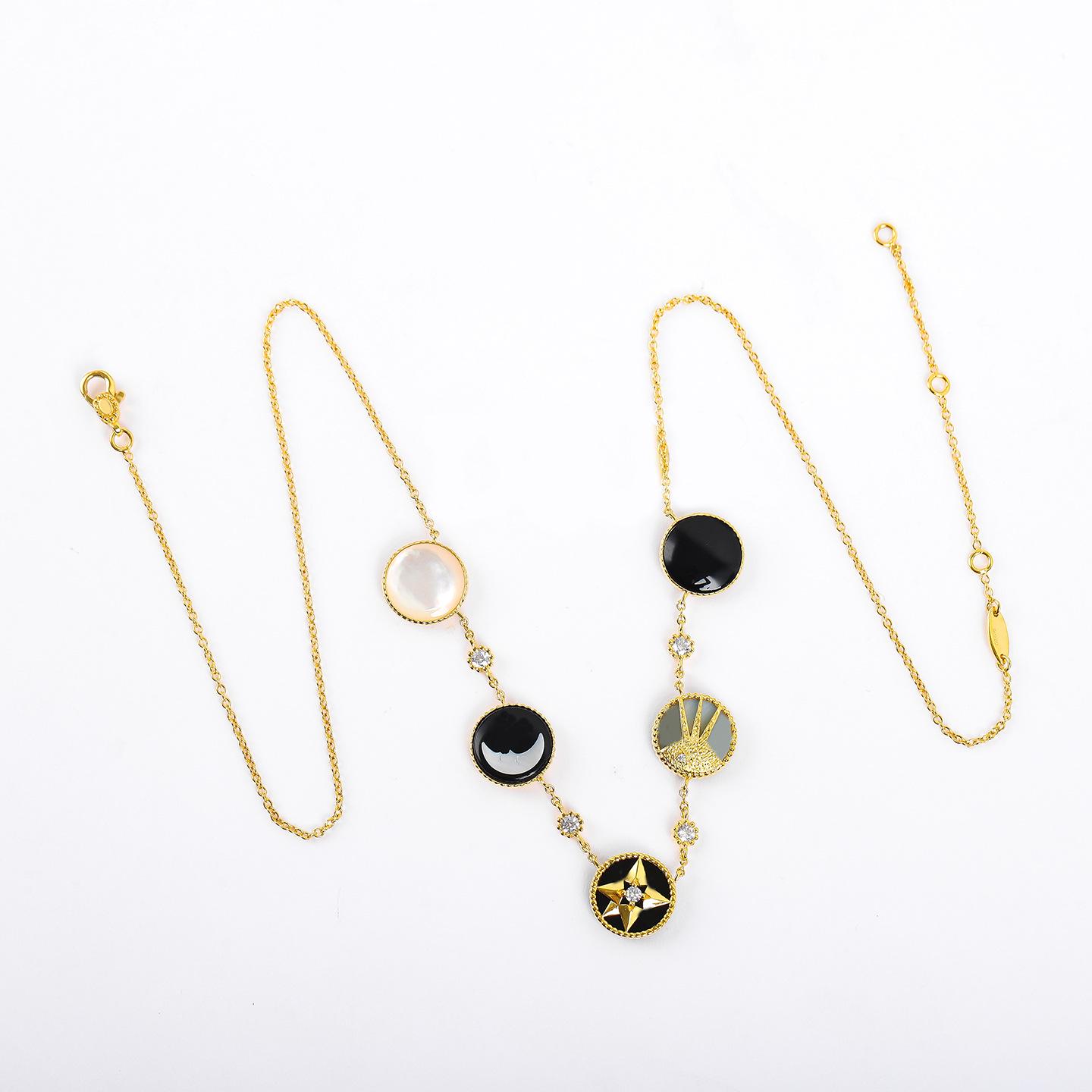 

Ожерелье-компас Dijiá из черного агата и белой ракушки с 5 цветами – Дизайн «Звезда и Луна» для женщин, Элегантные восьмиконечные звезды и полумесяцы V Gold золотой