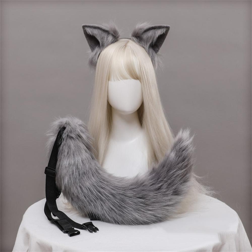 2 Stück/Set Plüsch-Katzenohren Schwanz Flauschiges Fursuit Lolita Stirnband Katzen-Schwanz Cosplay Zubehör Handgefertigt Simulation Tierohren Kopfschmuck