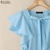 ZANZEA Women Casual Square Collar Ruffles Short Sleeve Loose Blouse