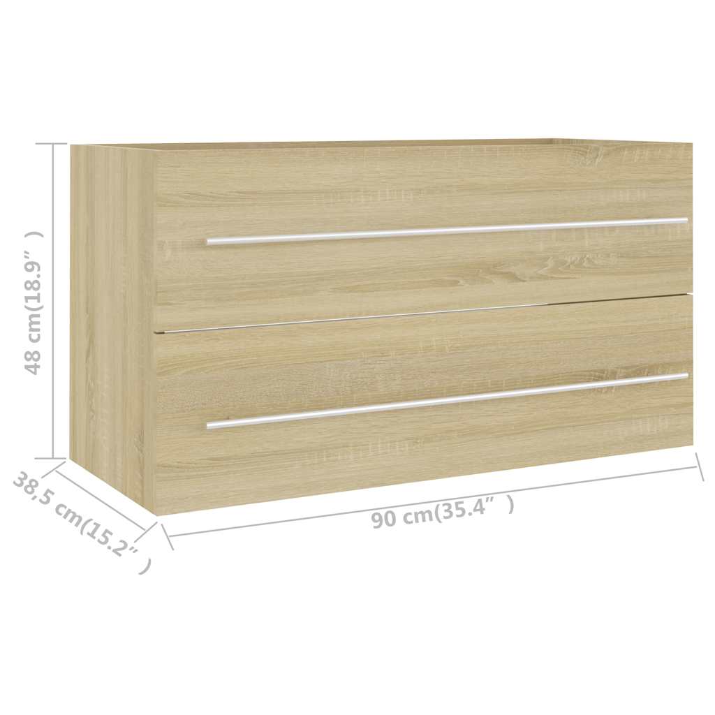 2 Piece Bathroom Furniture Set Sonoma Oak Wood Based Material