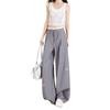 Women's Gray High Waist Wide-Leg Pants with Bow Embroidery