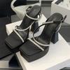 Super High Heel Platform Sandals Women Luxury Rhinestone Narrow Band Plus Size High Heel Sandals Bling Sexy Banquet Dress Shoes