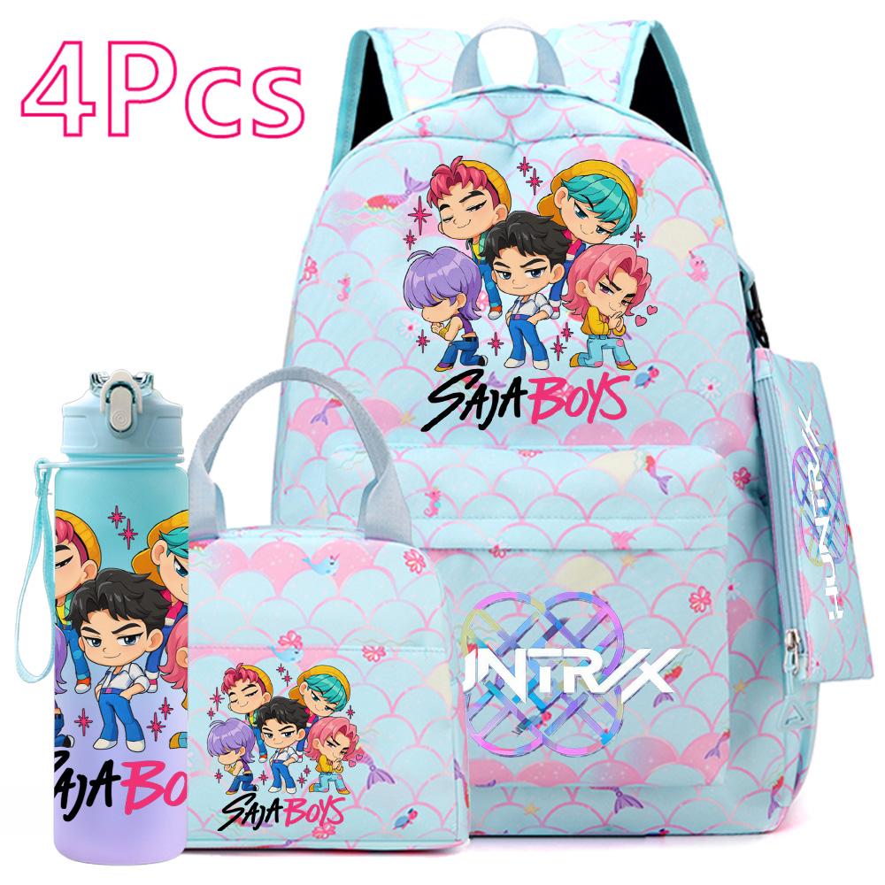 4 Stück/Set Anime KPOP Bedruckter Rucksack mit Handtasche Federmäppchen 750 ml Wasserflasche für Teenager Schüler Junge Mädchen Große Kapazität Schultasche Schultasche