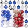 Christmas Balls Ornaments 30Pc Blue Silver Christmas Tree Decorations Santa Tree 30Mm Hanging Ball For Xmas  New Year Party