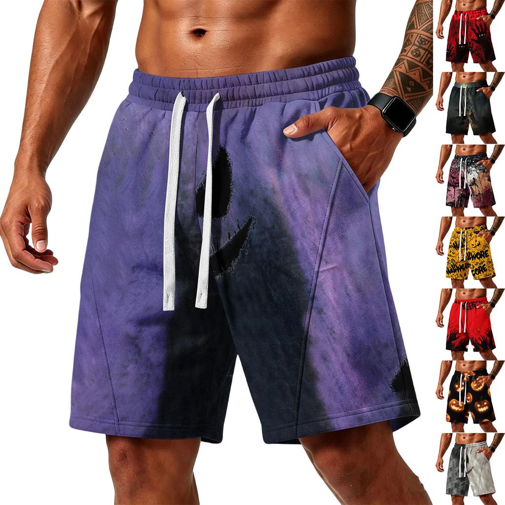 Men's Halloween Loose Fit Casual Sport Shorts with Adjustable Drawstring Waist and Multiple Pockets for Outdoor Activities