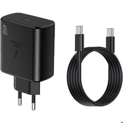 45W Fast Charger - E.F.CONNECTION - Compatible Samsung - S25 S25+ S25Ultra,S25 Fe,S24,S23,S22 - USB-C - 1M - Black