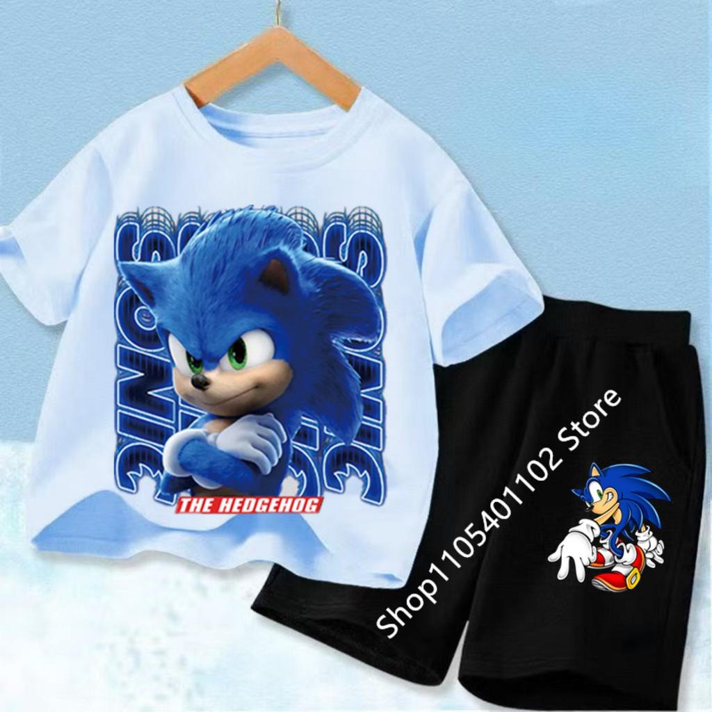 Fashion Anime Children's T-shirt Set Sonics The Hedgehog Top Short Sleeve + Shorts Two-piece Set Girls Boys Cosplay Costume