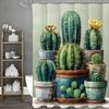 Green Cactus Potted Shower Curtain, Bathroom Decorative Shower Curtain, Waterproof Shower Curtain with Hooks