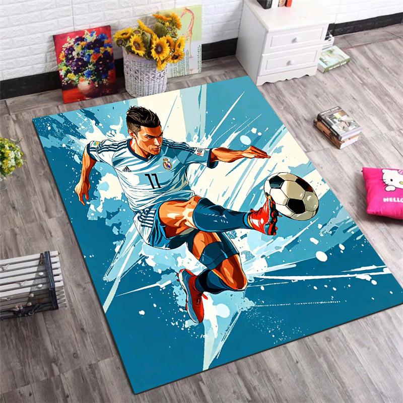 European Football Stars Collage With Champion Trophy Area Rug Non Slip Floor Carpet Soccer Fan Home Decor Mat