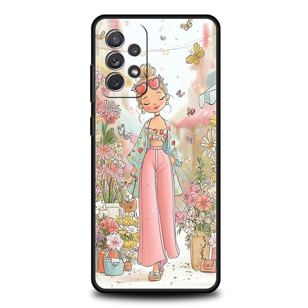 Cartoon-Mädchen-Handyhülle für Samsung Galaxy A55 A35 A15 A14 A13 A25 A54 A51 A71 A72 A73 A32 A52 A41 5G Weiche TPU-Schale Fundas Taschen