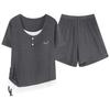 Ice Silk Ribbed Women's Sleepwear Set with Chest Pads – Short Sleeve & Shorts, Casual Wear, Indoor/Outdoor Comfort