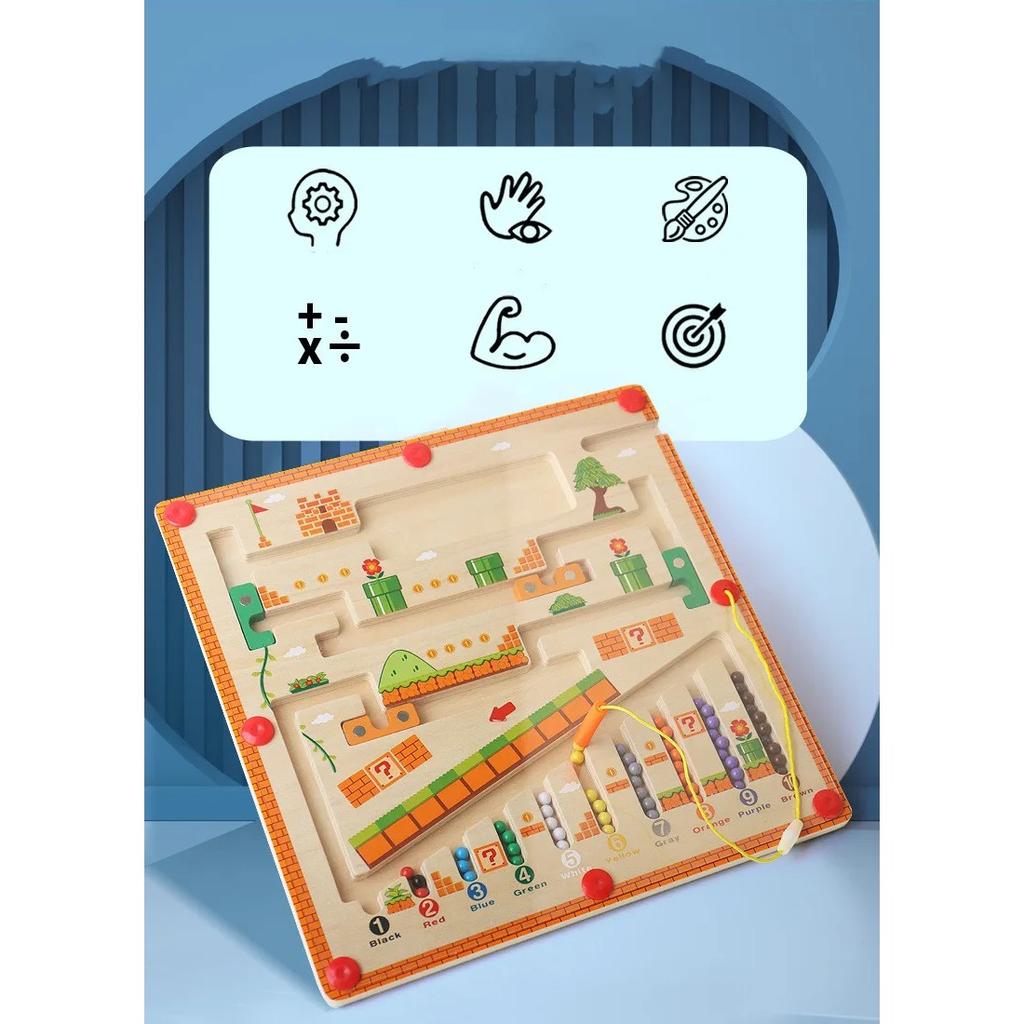 Wooden Magnetic Maze Puzzles Game for Children Color and Number Pen Moving Ball Learning Education Montessori Toys Gift for Kids