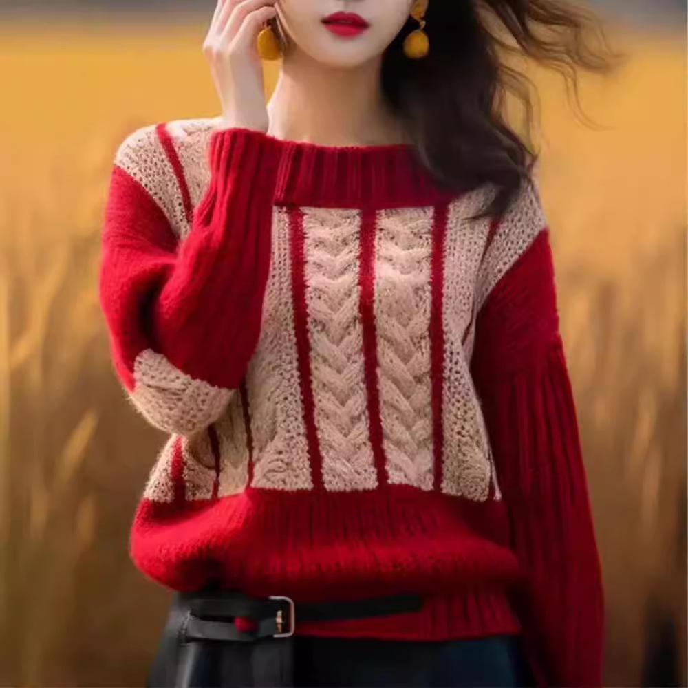 

Красивый свитер для женщин на осень и зиму в сочетании с красным вязаным свитером и контрастным топом 2XL