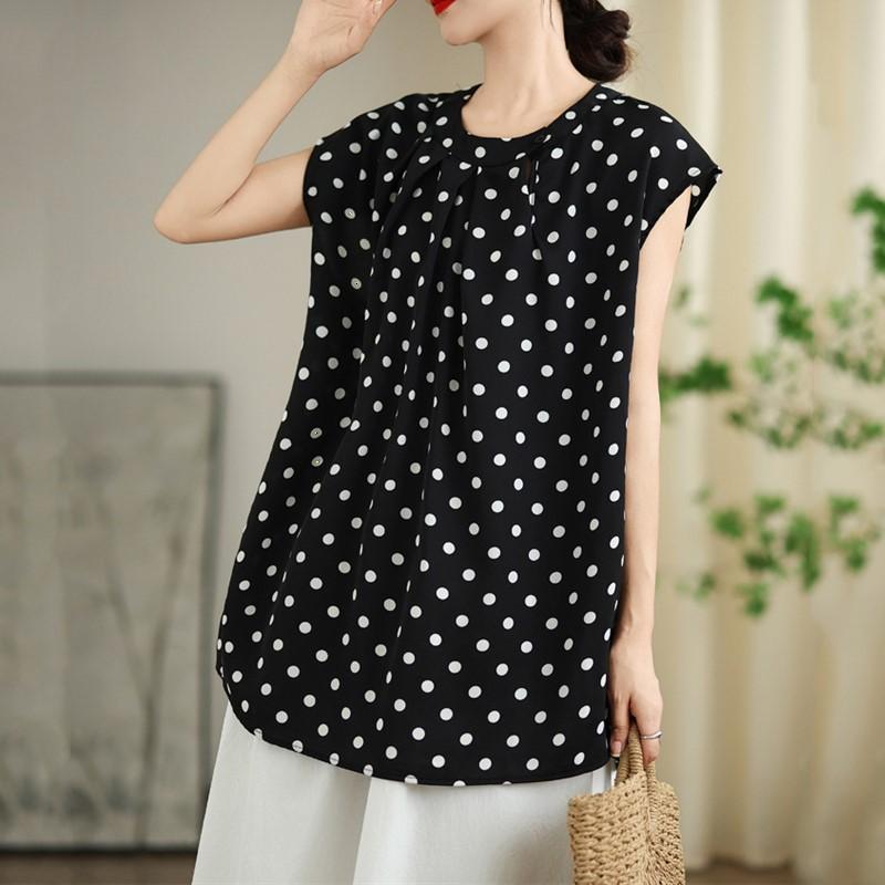 Short sleeve Oversized chiffon vintage Polka Dot Casual loose t shirt tops Women summer t-shirt