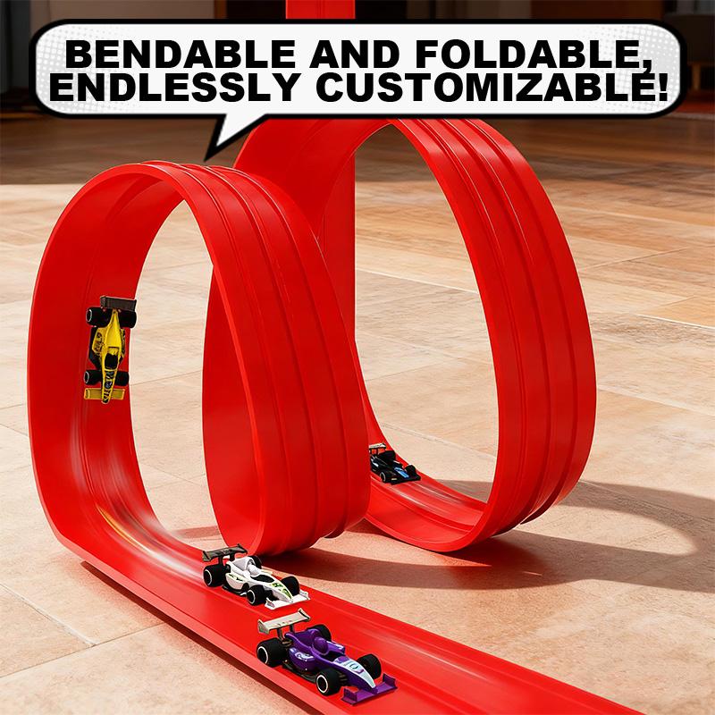 Hot Flexible Race Track Children Toys Diy Double-Track Racing Car Ramp Track, Compatible4 Cars Portable Rolls Up Race Tracks