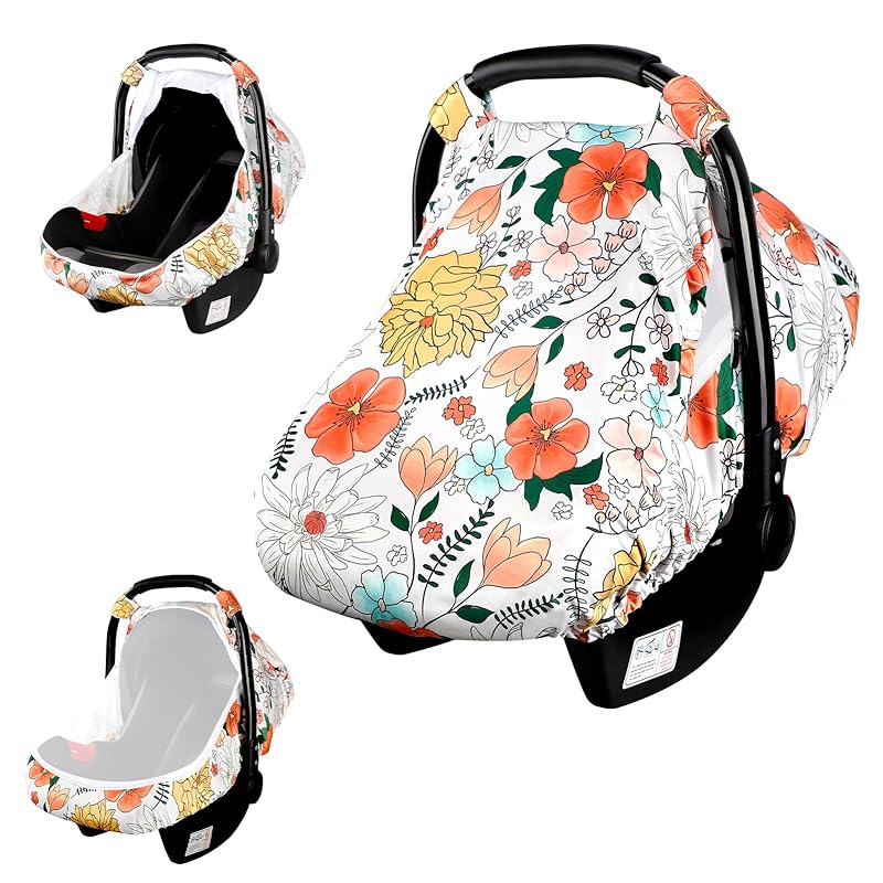 Чехлы на автокресло для младенцев, Цветочный чехол-тент на детское автокресло с окошками для наблюдения и дышащей сеткой, Защита от пинков, Мягкий эластичный чехол на детское автокресло Retro Floral