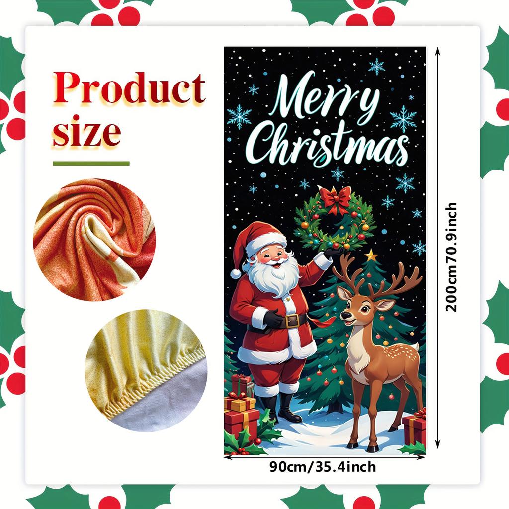 Christmas themed door curtain high elasticity easy to install and clean perfect for holiday home decoration