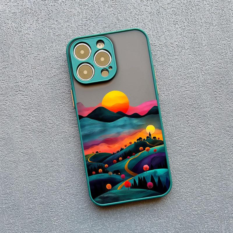 Yellow Sunset Mountain Phone Case For iPhone 16 14 15 11 12 13 Pro Max Mini XR X XS 7 8 Plus SE Natural Scenery Shockproof Cover