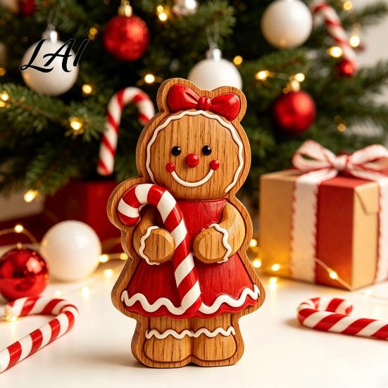 Rustic Xmas Shelf Sitters Christmas Gingerbread Man Ornament Hand Painted Vintage Wooden Tabletop Durable Wood Figurines Figurine Holiday Decor for