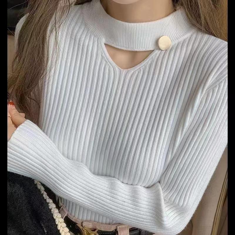 Semi-turtleneck Knitted Sweater Women's Foreign Trade New Design Sense Slim Bottoming Shirt Autumn and Winter Inside with Thin Sweater Inside