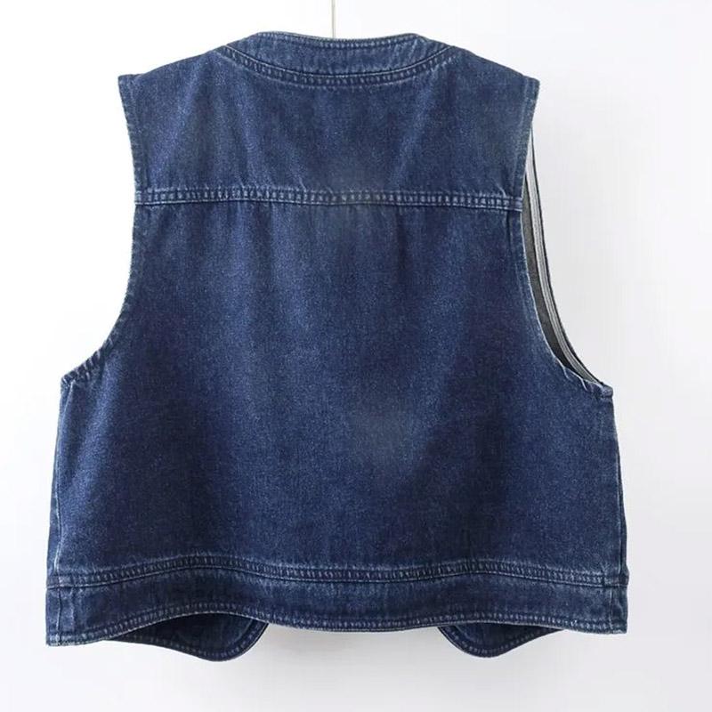 Vest for Women Cotton Sleeveless Tops Oversize Casual Button Demin Embroider Jacket