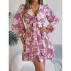 Women's Casual Floral Long Sleeve Wooden Earring A-line Dress Sexy Women's Floral Dresses