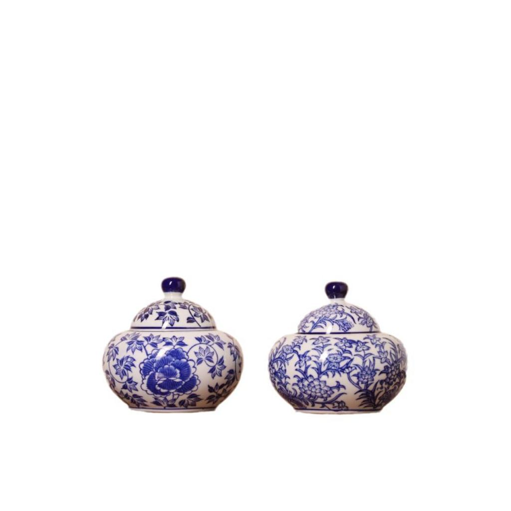 Blue and White Porcelain Flower Vase - Ceramic Tea Can Storage Jar for Home Decor