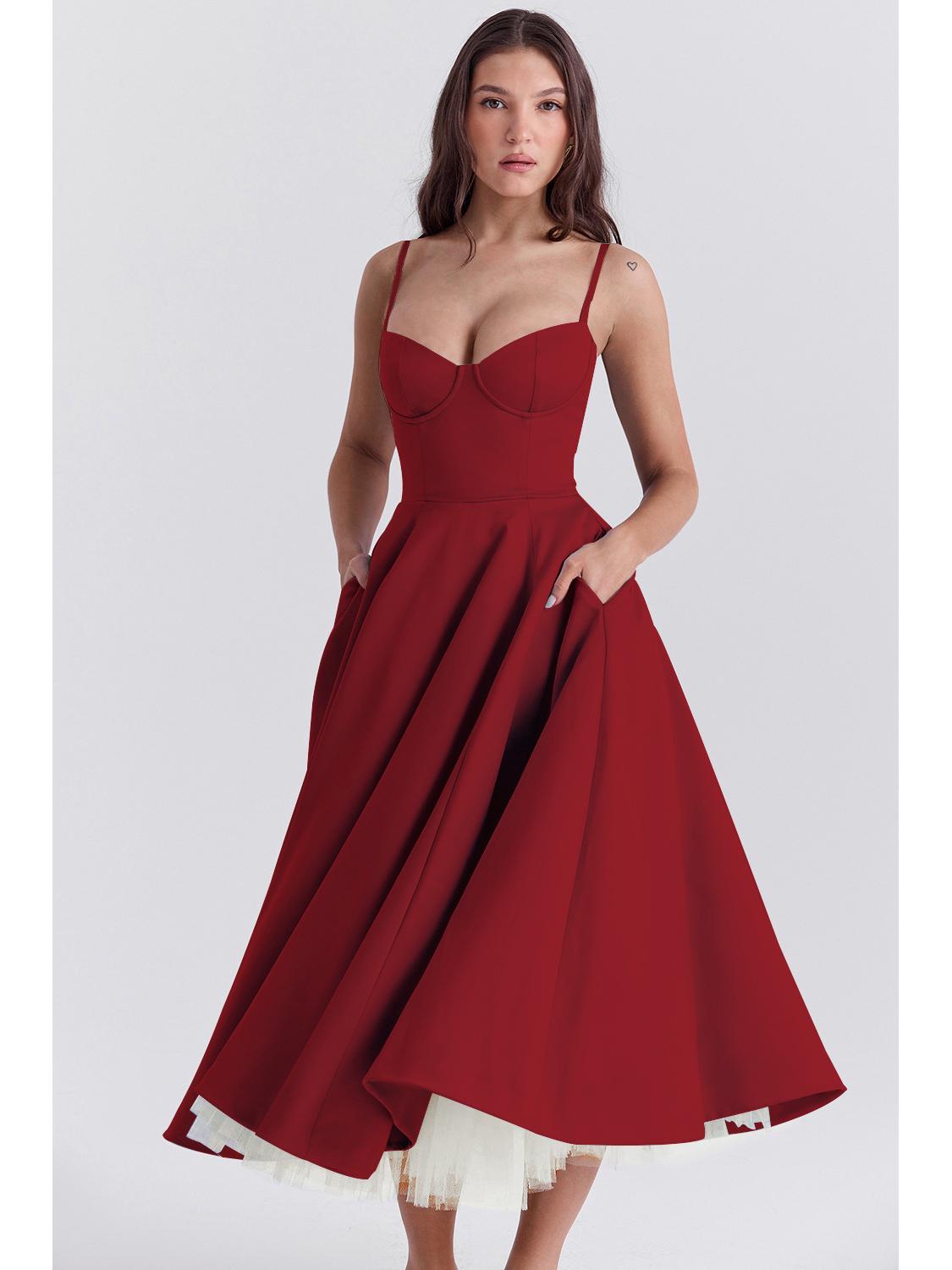 

Элегантное европейское и американское летнее платье из двухслойной сетки 2025 года на бретелях-спагетти Large