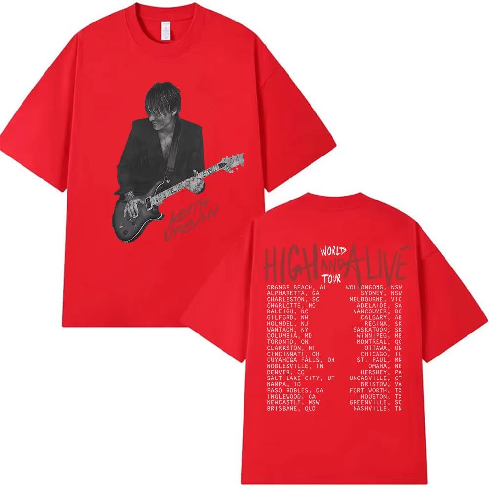 90s Retro Keith Urban High and Alive World Tour 2025 T Shirt Unisexs Gothic Hip Hop Street Short Sleeve Cotton TShirt Streetwears