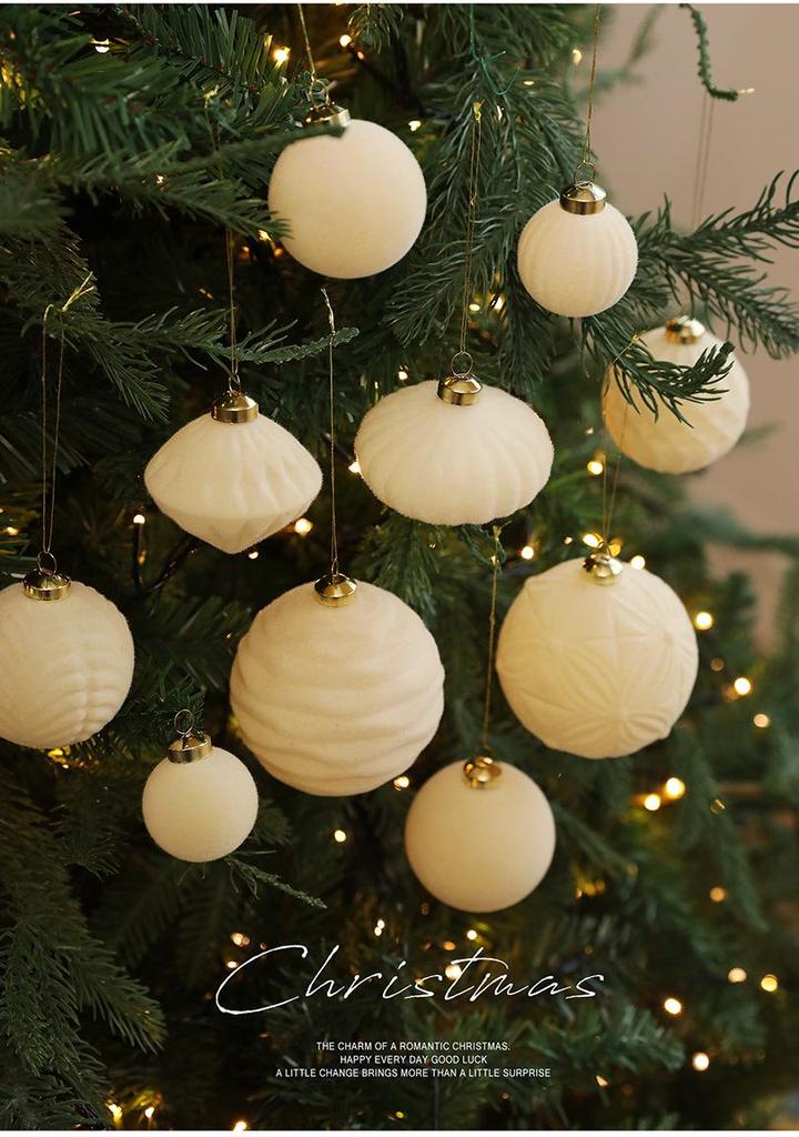Irregular Shape Flocked Christmas Ball Ornaments - Holiday Tree Decoration Set