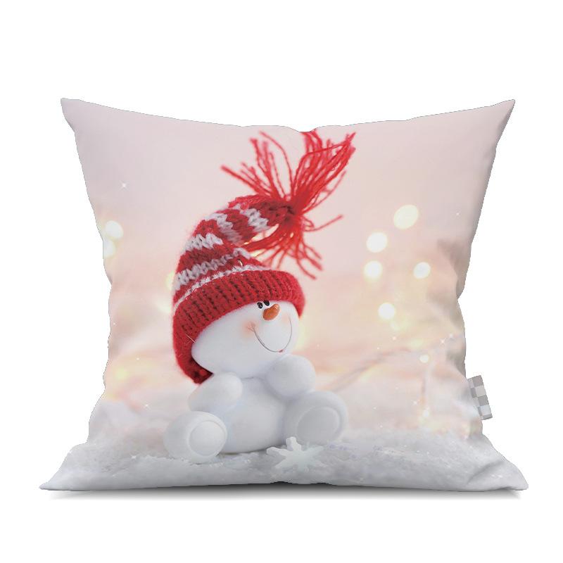 2022 New Christmas Snowman Peach Skin Pillow Case Cute Cartoon Waist Pad Back  Home Decoration