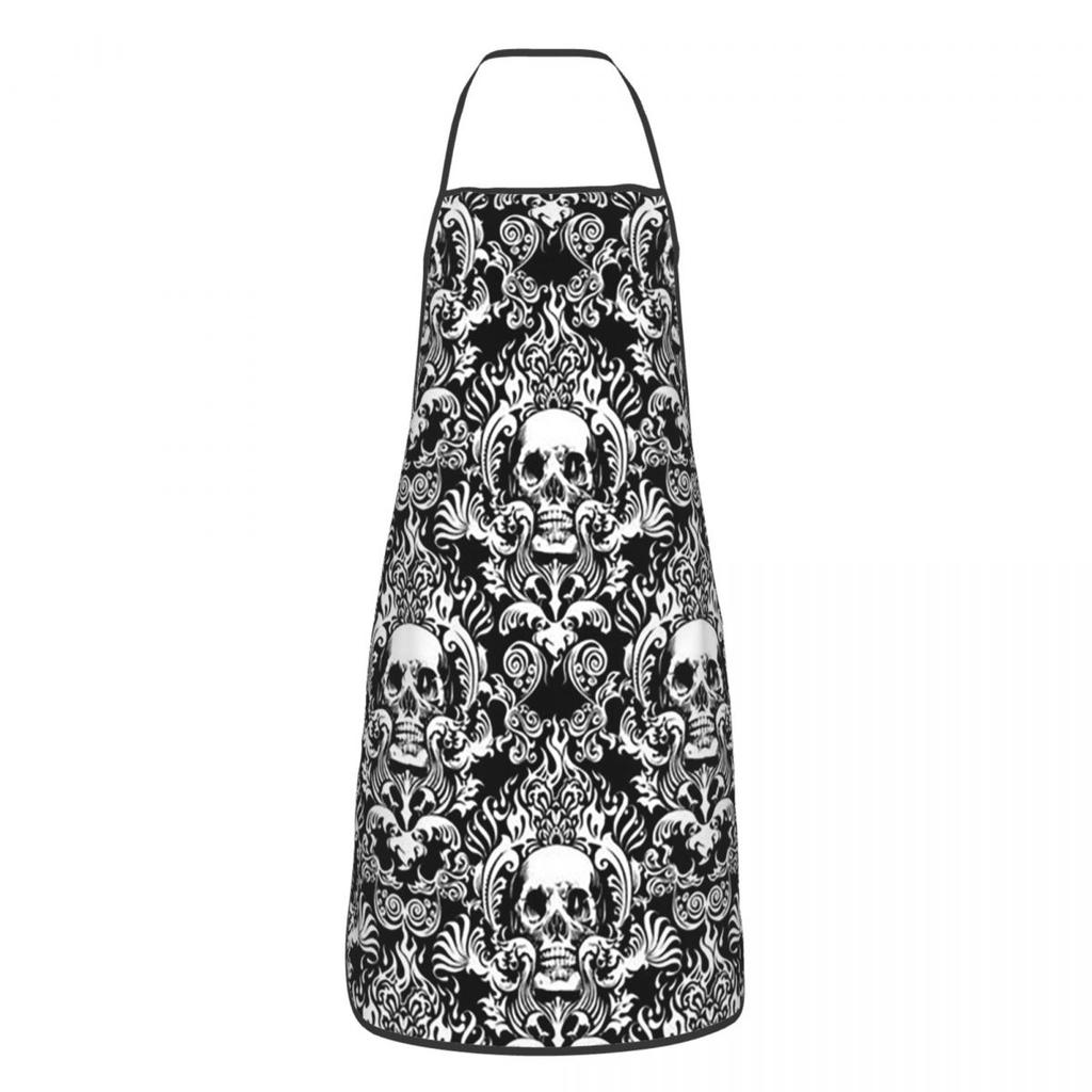 Gothic Skull Flower Apron Chef Cooking Tablier Sleeveless Bib Kitchen Cleaning Pinafore for Women Men Painting