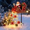 Beleuchtete Weglichter für Weihnachten Nikolaus Schlitten Figur Licht, Solarbetriebener Gartenpfahl Außenlicht Gießende Geschenke Sterne Hof Feiertag