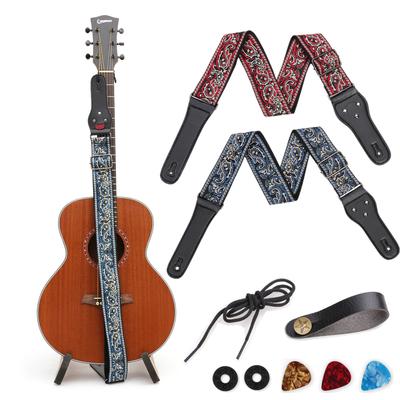 Guitar Bass Strap Vintage Woven Embroidery Fabrics with Neck Strap Anti-Skid Buckles and Picks
