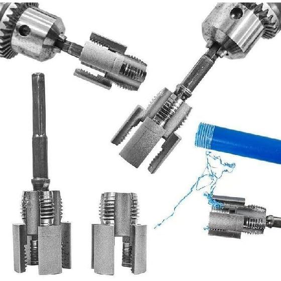 Pipe Thread Cutting Tool, Integrated Internal & External Pipe Threading Tool, Electric Drill Compatible Pvc Pipe Threader Kit, 1/2" (DN15) 3/4"