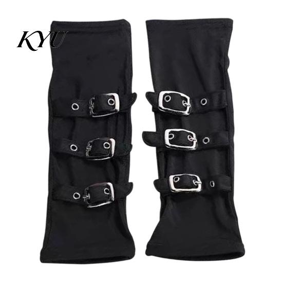Unisex Fashion Gloves Goth Arm Warmers Fingerless for Women, Punk Metal Buckle Elastic Costume Accessories Warmers, Gothic Steampunk Sleeves, Cosplay