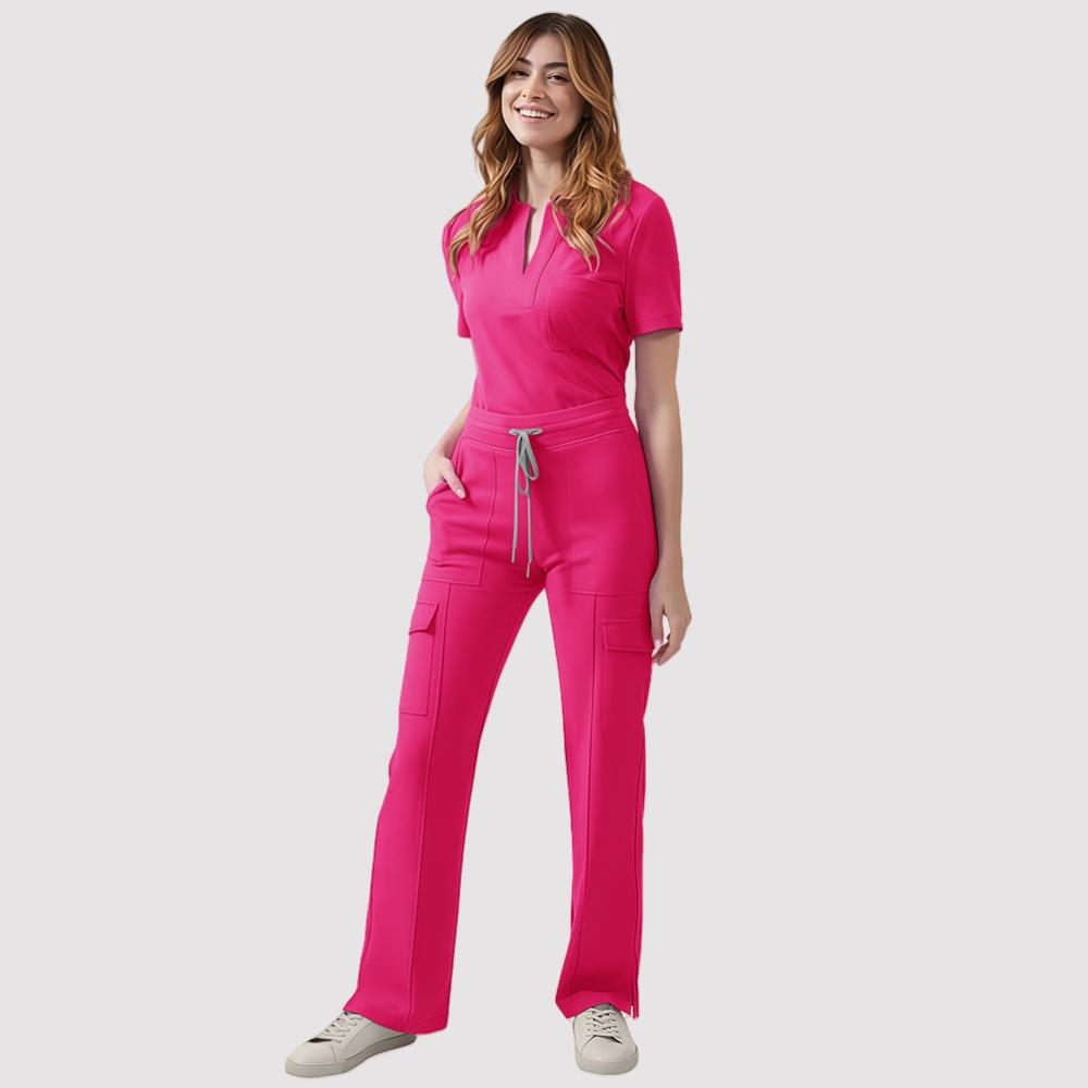 Medical Scrubs Uniform Women Nurse Scrub Set Pocket Top+Pants 2 Piece Suit Nursing Operating Room Clothes Beauty Salon Work Wear